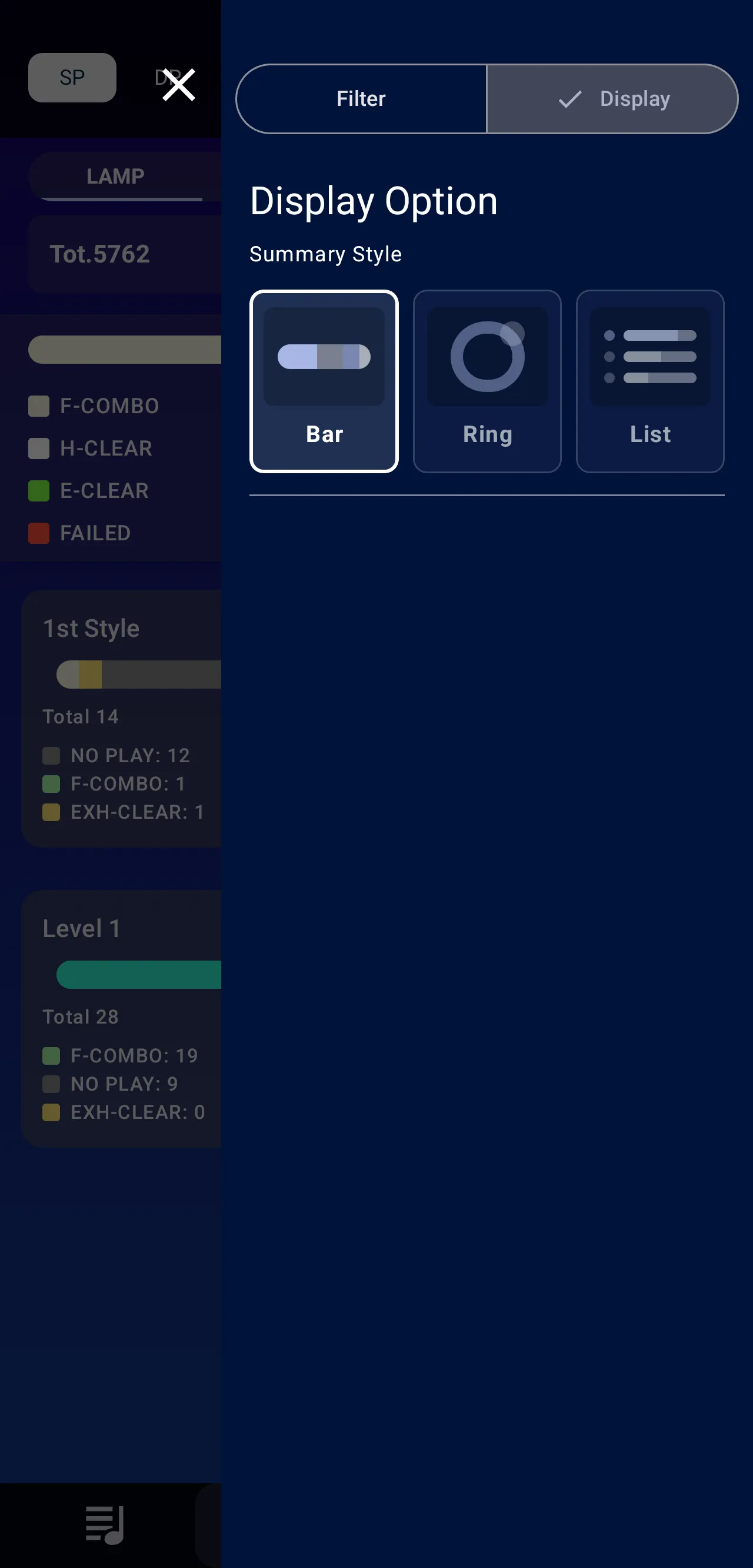 LAMPとDJ LEVELの表示形式を選択するDisplay Option