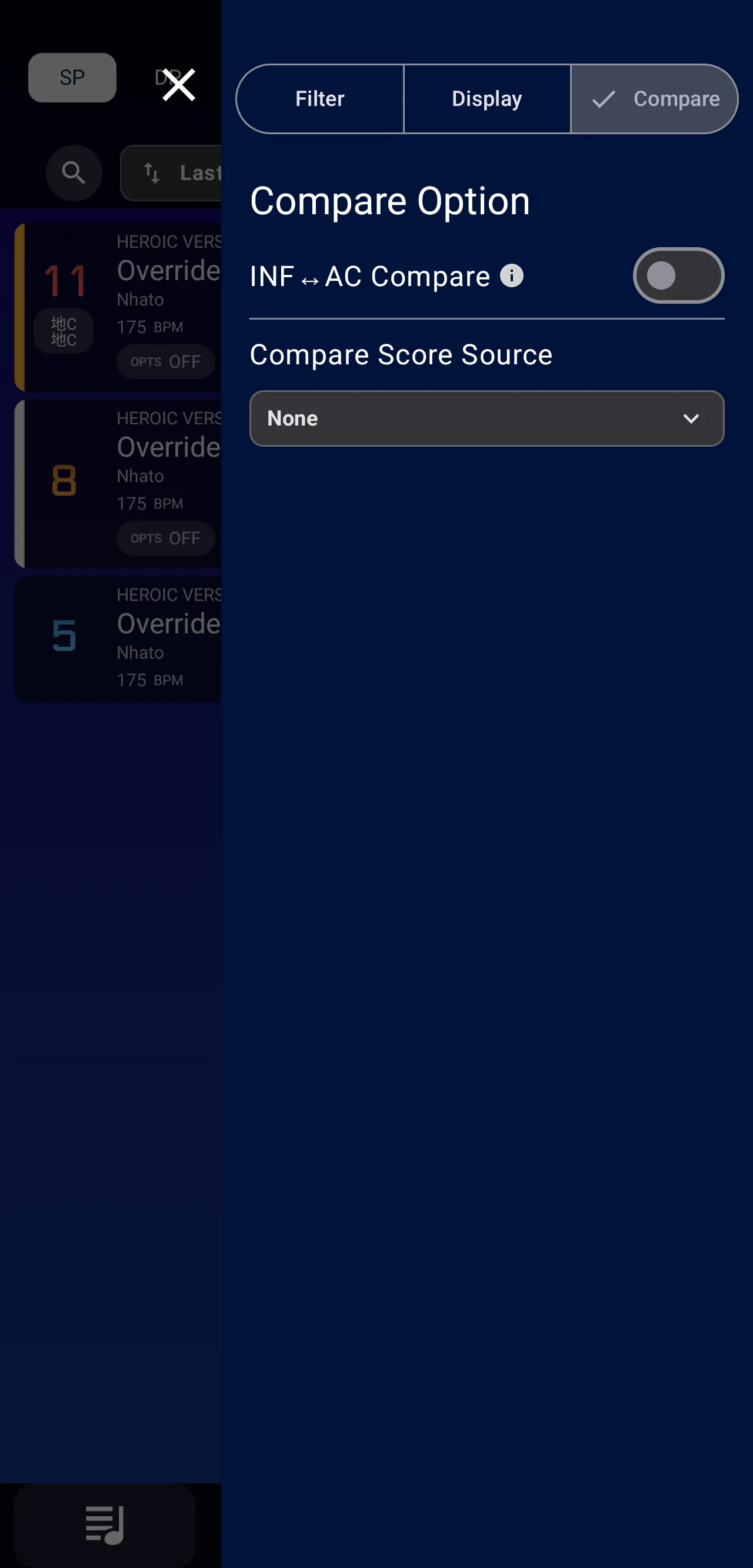 サイドメニューのCompare Option